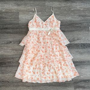 House of Dereon Orange Pink Floral Ruffle Strappy Dress 8